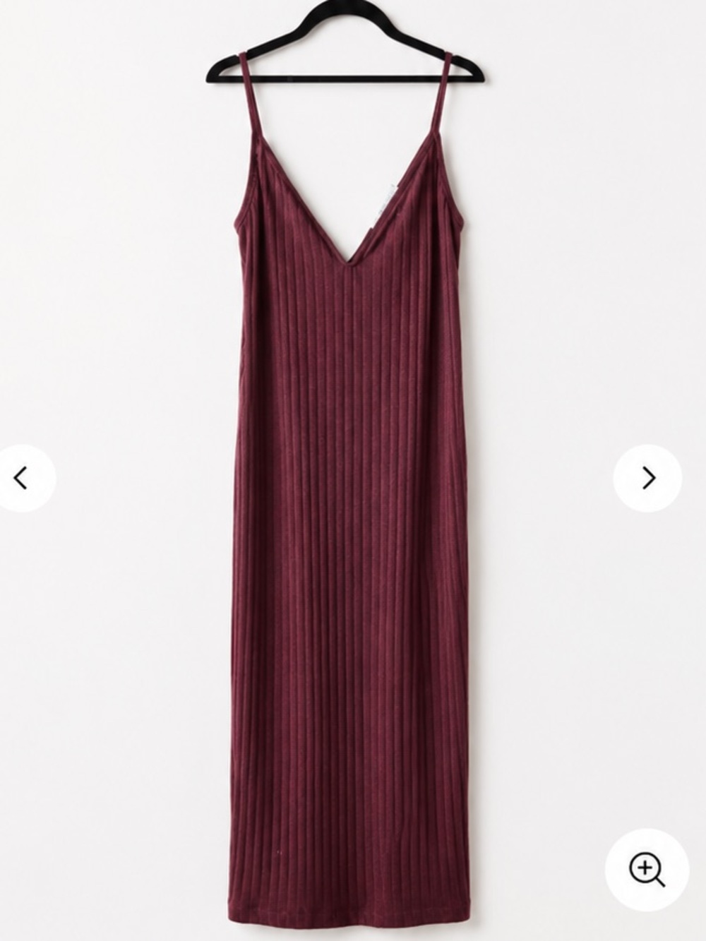Ribbed V-Neck Slip Midi Dress in Plum